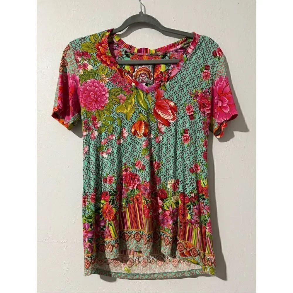 Johnny Was Mona May art to wear Bamboo tee Xs